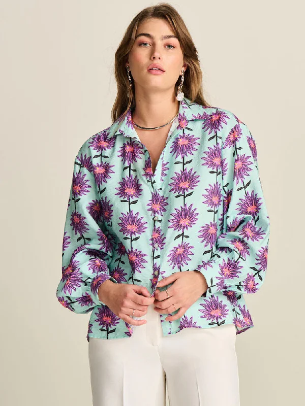 Pom Blouse Violet Flower Aqua Subtle Shimmer Blouse