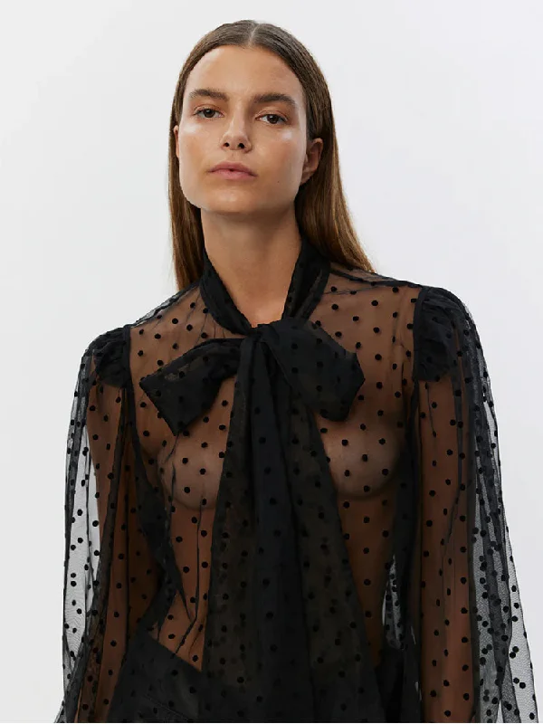 Sofie Schnoor Zayla Sheer Blouse with Tie Black Feminine Tie Blouse