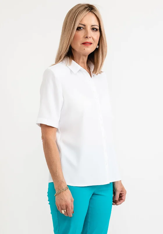 ERFO Short Sleeve Embroidered Placket Blouse, White Everyday Stylish Blouse