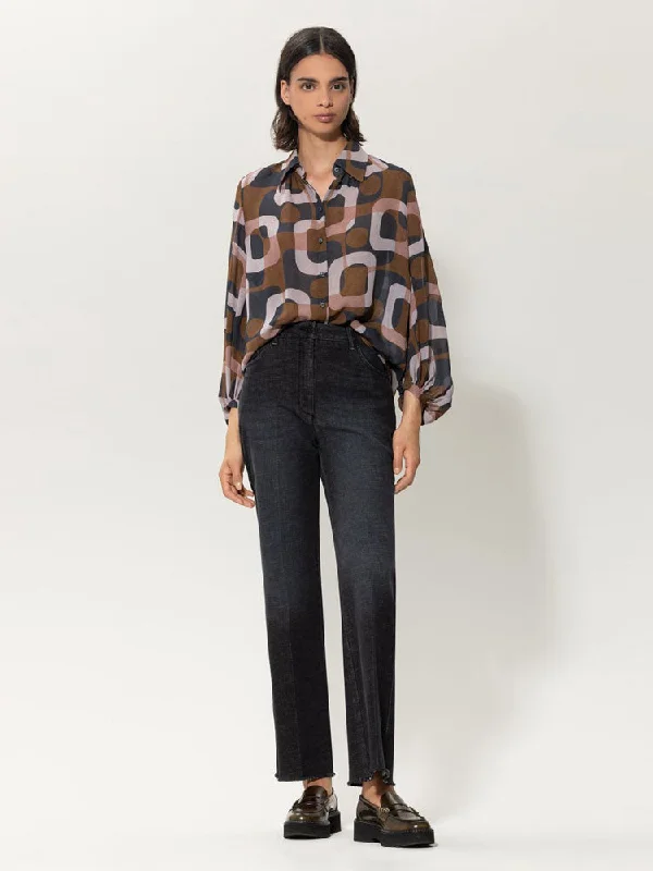 Luisa Cerano Blouse Mid-Century Print Chic Off-Shoulder Blouse