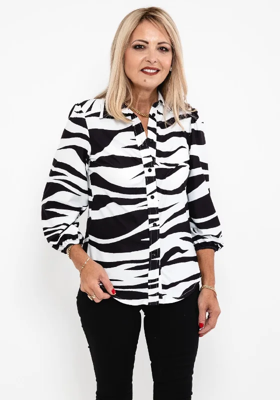 Leon Collection Zebra Print Blouse, Black & White Chic Sleeveless Blouse