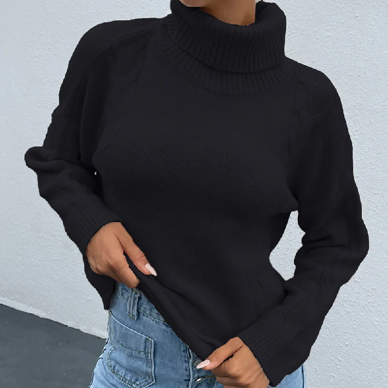 Turtle Neck Long Sleeve Sweater Notch Collar Peter Pan Collar Cowl Neck