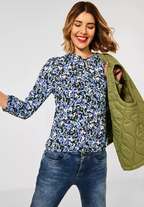 Street One Floral Keyhole Neck Blouse, Blue Multi Sleeveless Chiffon Blouse