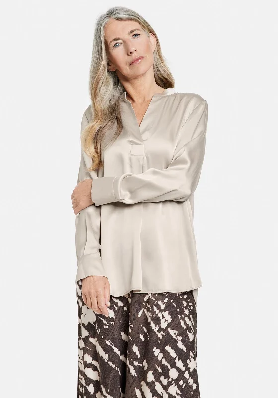 Gerry Weber Pure Silk Blouse, Beige Sleeveless Chiffon Blouse