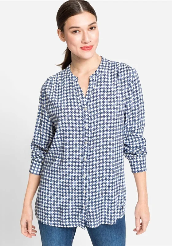 Olsen Notch Neck Printed Blouse, Blue Multi Lightweight Floral Blouse