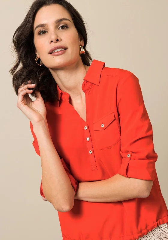 Bianca Anina Half Button Blouse, Fire Ruched Sleeve Blouse