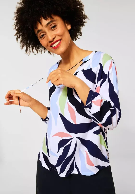 Street One Printed Tie Neck Blouse, White Multi Business Casual Blouse