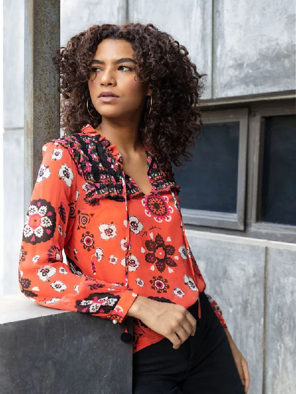 Emily Lovelock Daisy Blouse Orange Cotton Casual Blouse