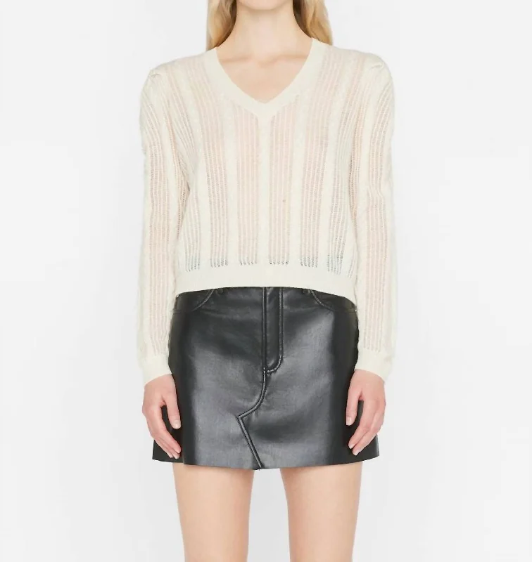 Pointelle Cashmere Ruched Sweater In Off White Soft Cozy Warm