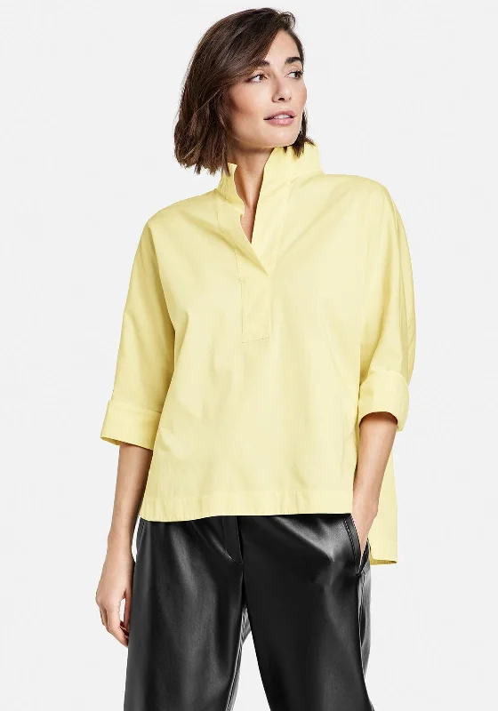 Gerry Weber Open Collar Oversized Blouse, Yellow Satin Bow Blouse