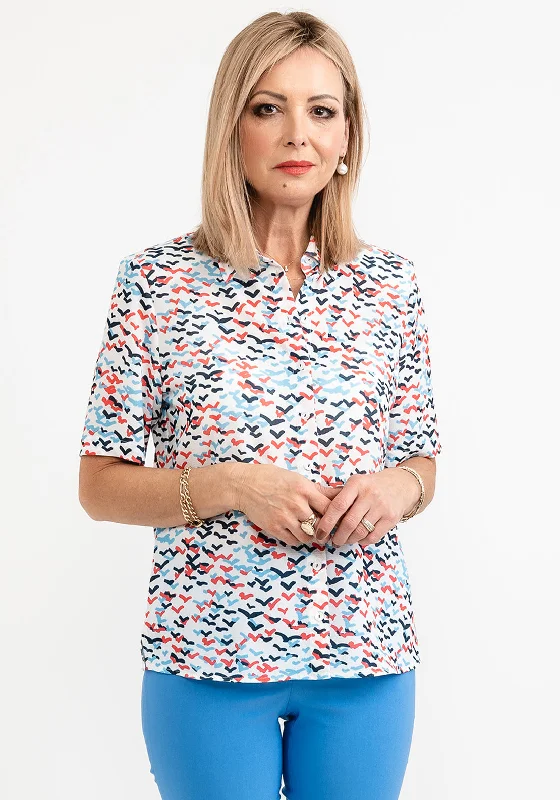 ERFO Short Sleeve Abstract Print Blouse, White Multi Soft Pastel Blouse