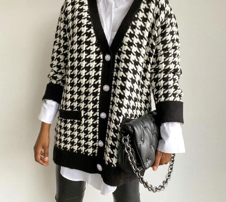 Women Loose Sweater | Oversized Button Down Knitted Sweater | Casual V Neck Long Sleeve Sweater | Houndstooth Cardigan Sweater Outwear Coat Denim Fabric Leather Fabric Suede Fabric Women Loose Sweater | Oversized Button Down Knitted Sweater | Casual V Neck Long Sleeve Sweater | Houndstooth Cardigan Sweater Outwear Coat Denim Fabric Leather Fabric Suede Fabric