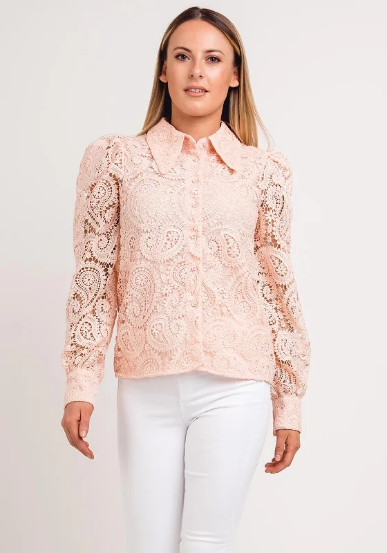 Seventy1 Crochet Lace Blouse, Pink Frilled Cuff Blouse