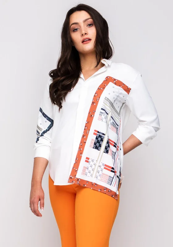 Lily Tribal Print Oversize Blouse, Ivory High Neck Blouse