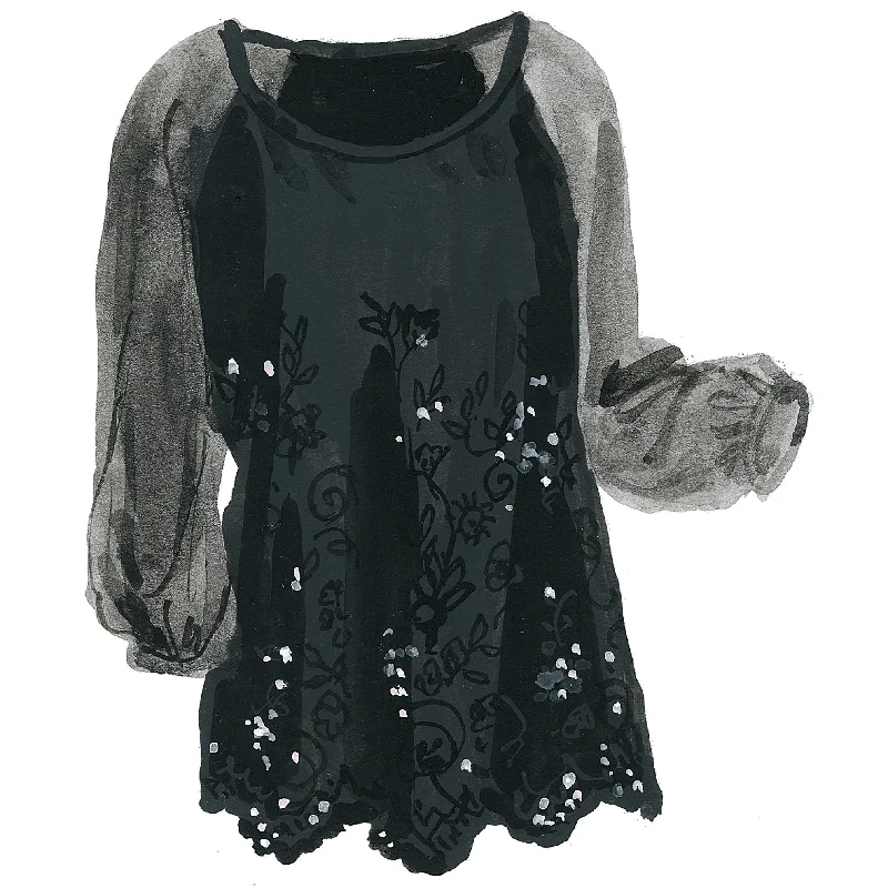 Sequin-Front Blouse Delicate Pleat Blouse