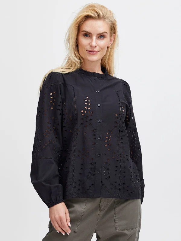Pulz PzMacia Blouse Black Flowy Bohemian Blouse