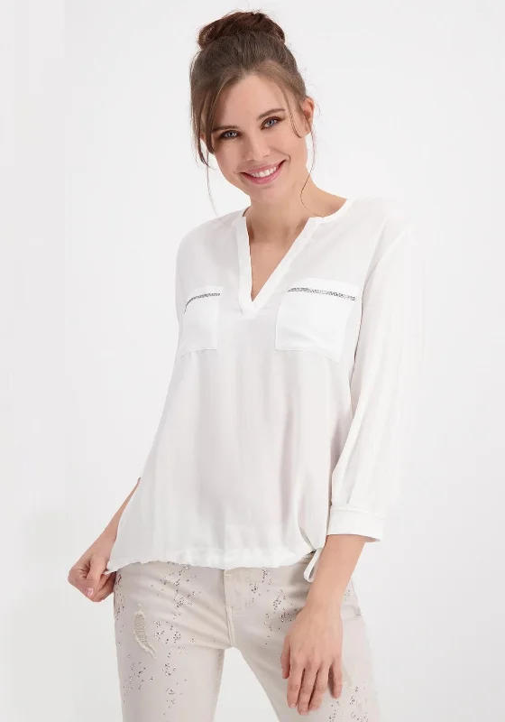 Monari Rhinestone Detail Pocket Blouse, White Classic Striped Blouse
