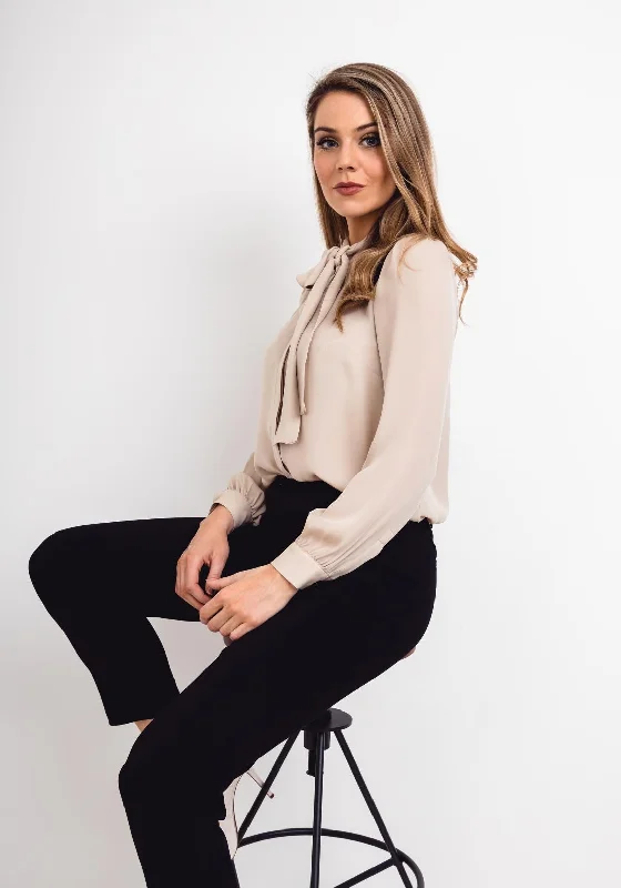 MICHAEL Michael Kors Pussybow Silk Blouse, Beige Embroidered Cotton Blouse