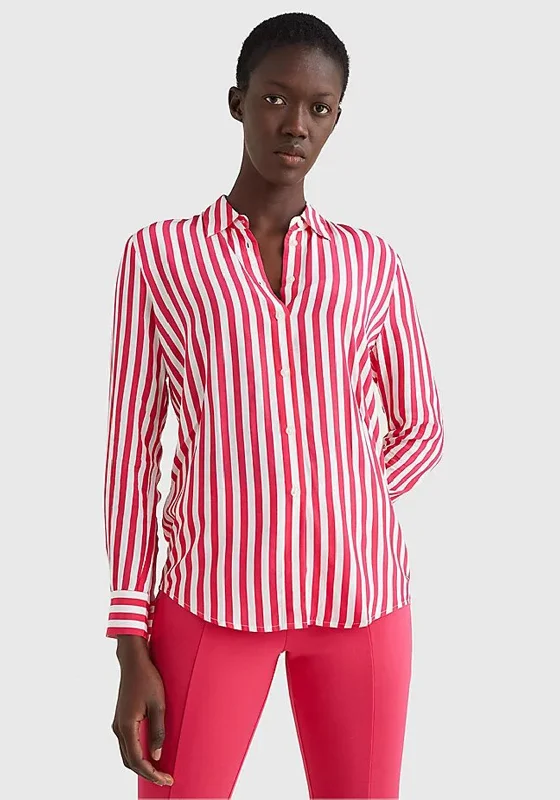 Tommy Hilfiger Womens Striped Regular Blouse, Pink & White Office-Ready Blouse