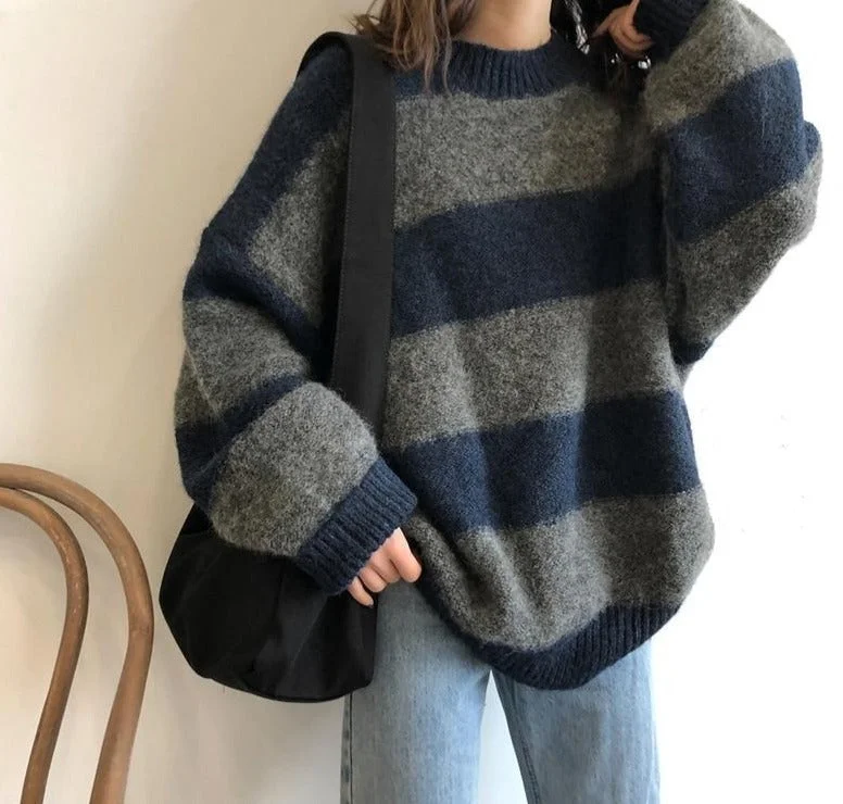 Striped Hand Knitted Sweater | Striped knitted sweater | Women Loose Pullover Sweater | Oversize Knitted Sweater | Casual Women girl Sweater Cotton Fabric Linen Fabric Terry Fabric Striped Hand Knitted Sweater | Striped knitted sweater | Women Loose Pullover Sweater | Oversize Knitted Sweater | Casual Women girl Sweater Cotton Fabric Linen Fabric Terry Fabric