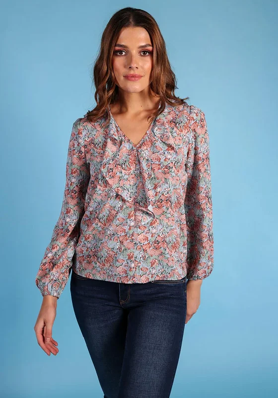 Rant & Rave Gayle Floral Blouse, Blue & Pink Elegant Lace Blouse