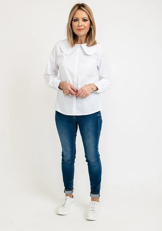 Micha Frill Collar Blouse, White Pleated Collar Blouse