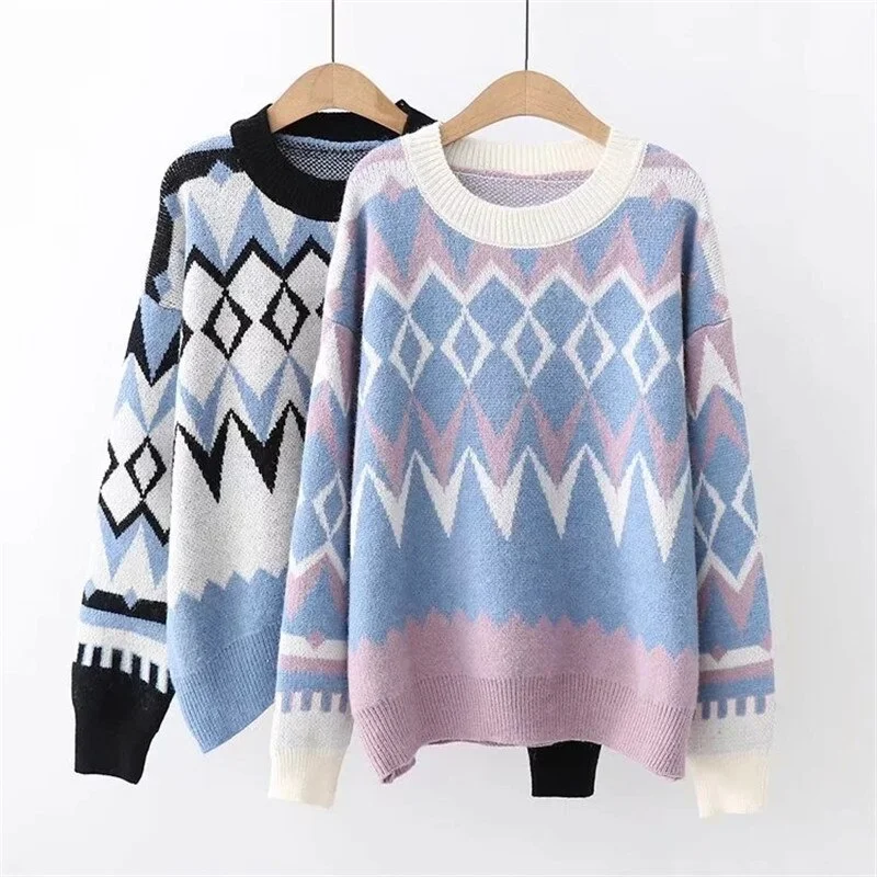 Geometric Patterns Sweater | Women Christmas sweater | Long Sleeve Crew Neck Knit Pullover Sweater | Striped Sweater | Multicolor Sweater Jersey Fabric Tulle Fabric Batik Fabric Geometric Patterns Sweater | Women Christmas sweater | Long Sleeve Crew Neck Knit Pullover Sweater | Striped Sweater | Multicolor Sweater Jersey Fabric Tulle Fabric Batik Fabric