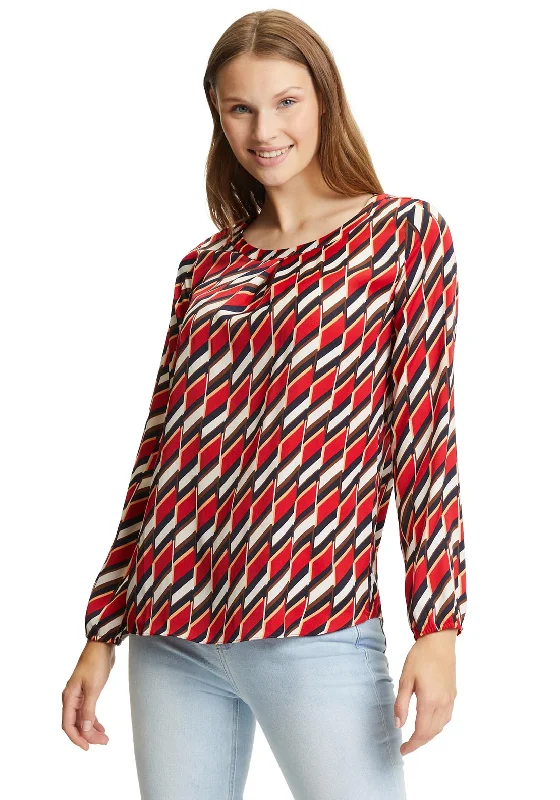 Betty Barclay Geometric Keyhole Neck Blouse, Red Multi Wrap Front Blouse