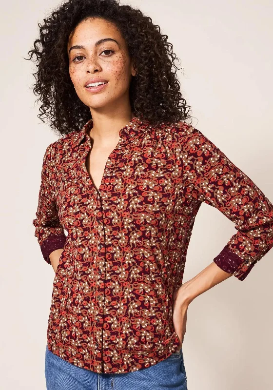 White Stuff Annie Patterned Blouse, Plum Multi Feminine Puff Blouse