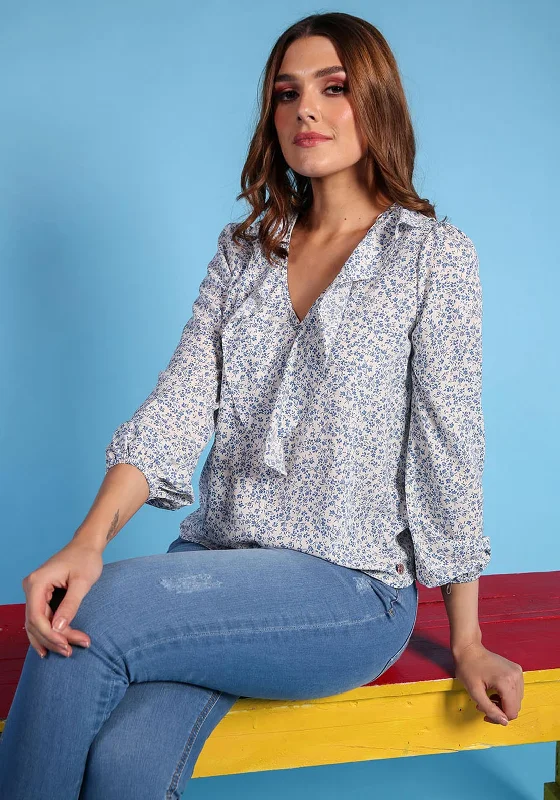 Rant & Rave Gayle Floral Blouse, Sky Blue Flowy Bohemian Blouse