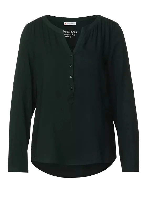 Street One Half Button Blouse, Deep Forest Green Office Formal Blouse