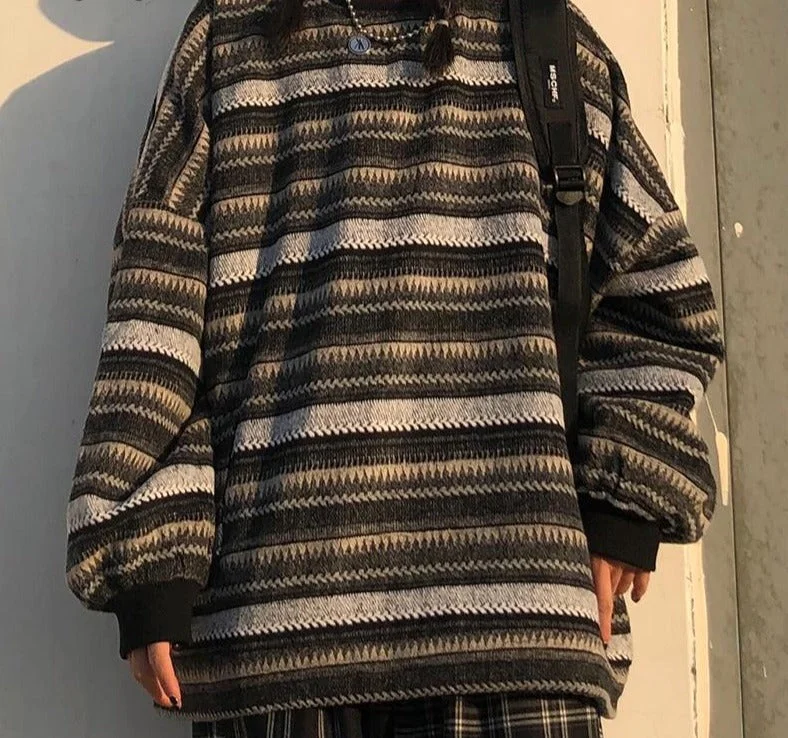 Women Striped Knitted Sweater | Hip Hop | Street | Unisex Couples | Women Winter Crew Neck Sweater Solid Color Striped Floral Print Women Striped Knitted Sweater | Hip Hop | Street | Unisex Couples | Women Winter Crew Neck Sweater Solid Color Striped Floral Print