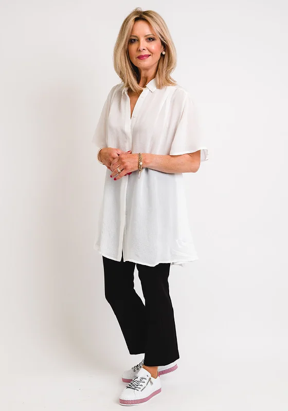 Masai Iavas A-Line Long Blouse, Off White Embellished Collar Blouse