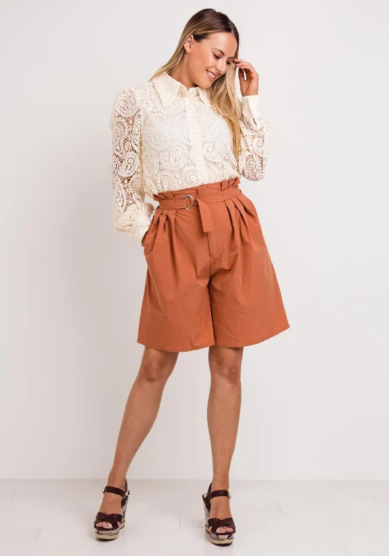 Seventy1 Crochet Lace Blouse, Cream Satin Drape Blouse