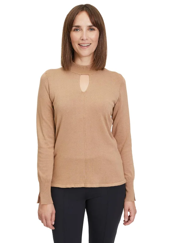 Betty Barclay Cutout Neckline Fine Knit Jumper, Beige Velvet Chenille Corduroy