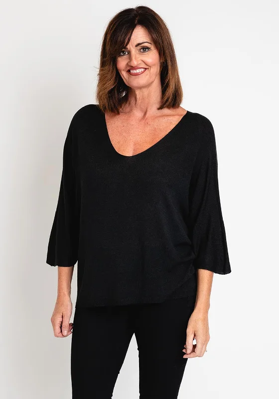 Serafina Collection One Size Fine Knit Sweater, Black Herringbone Houndstooth Plaid
