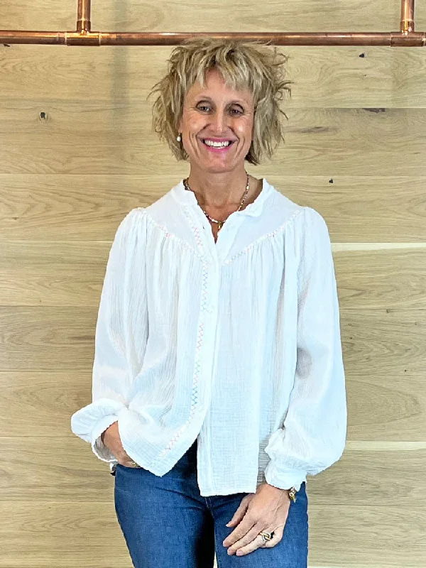 ACL Rainbow Stitch Blouse White Feminine Pastel Blouse
