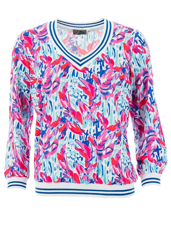 Leon Collection Watercolour Print Blouse, Pink Puff Sleeve Blouse