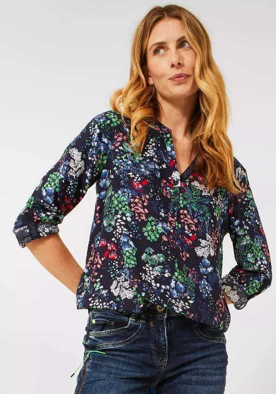 Cecil Floral Half Button Blouse, Deep Blue Double Button Blouse