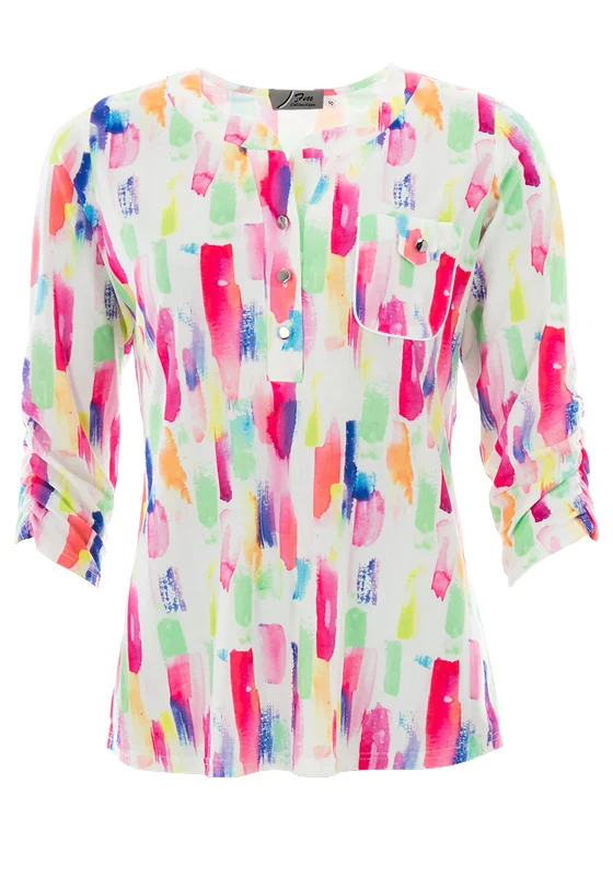 Leon Collection Brushed Button Blouse, Multi Casual Button Blouse