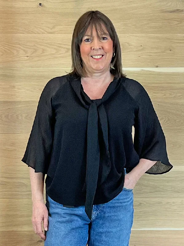 Emme Marella Papilla Blouse Black Chic Ruffle Blouse
