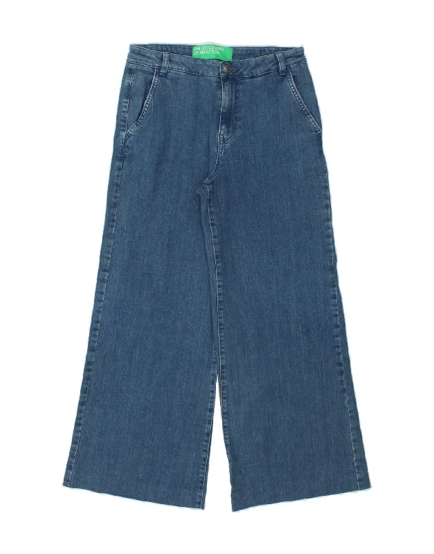 BENETTON Womens Wide Leg Jeans W28 L28  Blue Stylish High-Waist Jeans
