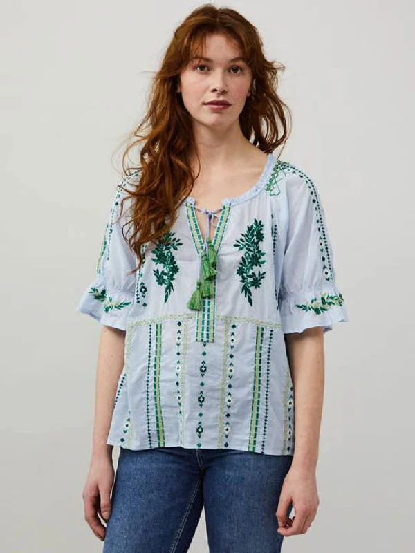 Odd Molly Amira Blouse Blue Sheer Sleeve Blouse