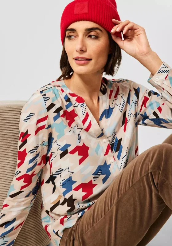 Cecil Bold Houndstooth Print Button Blouse, Beige Multi Slim Fit Blouse