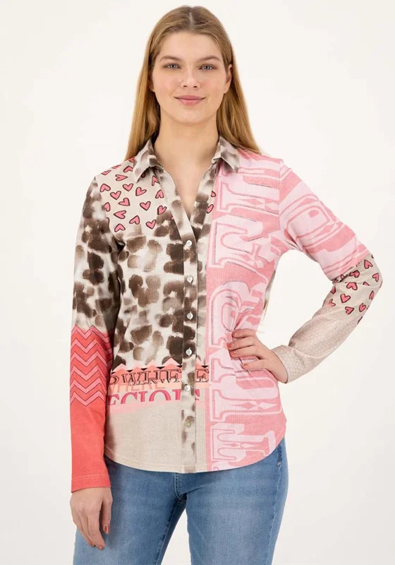 Just White Printed Blouse, Pink and Brown Multi Pastel Color Blouse