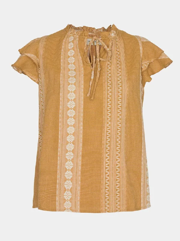 Sofie Schnoor Blouse Mustard Elegant Semi-Sheer Blouse