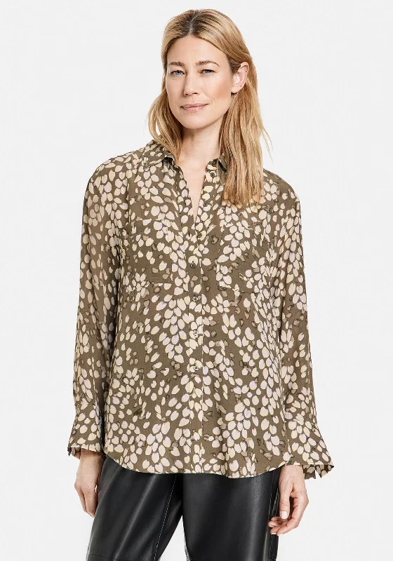 Gerry Weber Abstract Leaf Buttoned Blouse, Green Multi Lightweight Floral Blouse