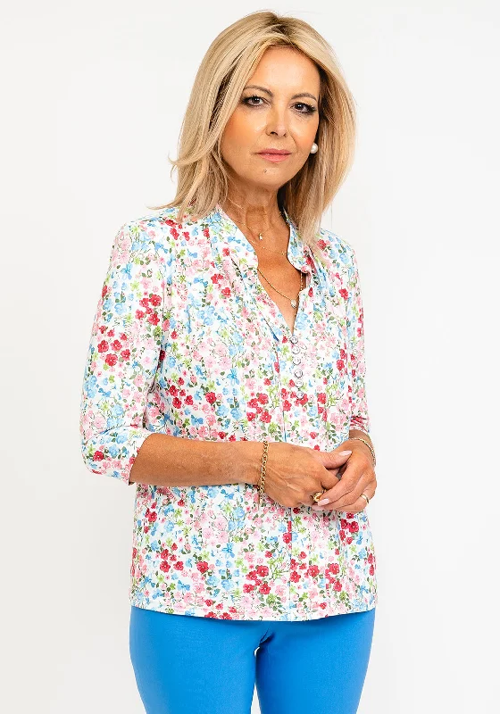 Leon Collection Ella Floral Buttoned Blouse, Pink Multi Chic Wrap Blouse