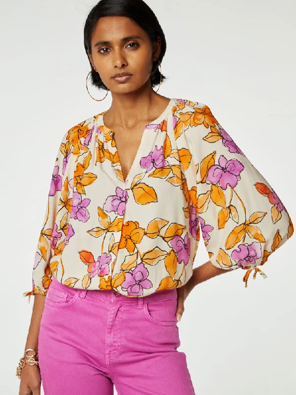 Fabienne Chapot Cooper Blouse Orchid Garden Mandarin Collar Blouse