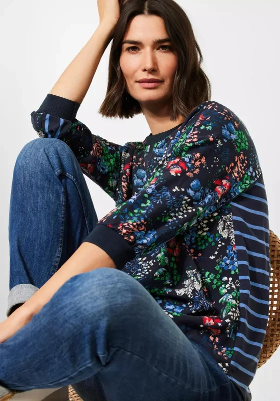 Cecil Flower Mix Print Blouse, Navy Multi High Neck Blouse